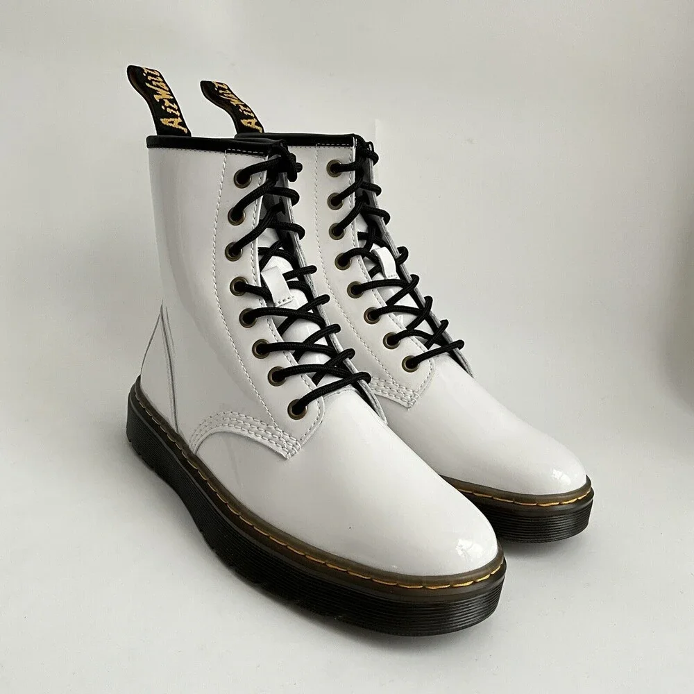Dr. Martens Zavala Patent Leather 8-Eye Boots White 9